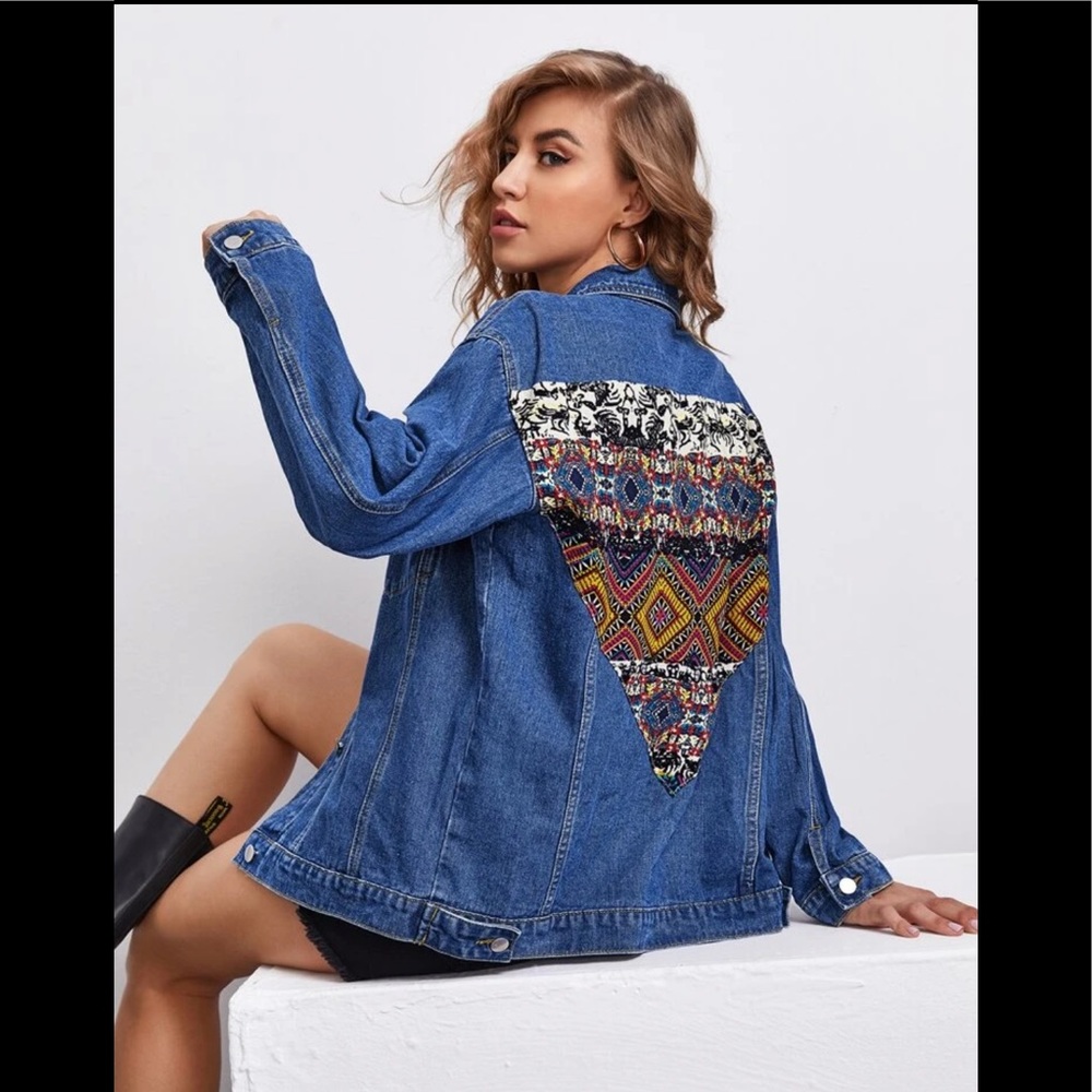 NWOT Boho patchwork back Jean Jacket